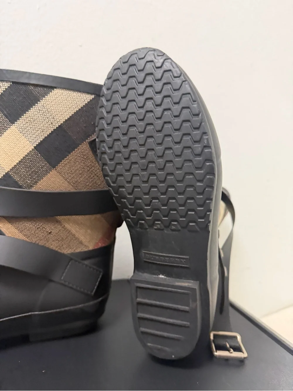 Burberry Black Halloway Nova Check Rain Boot Womens EU SIZE 38
